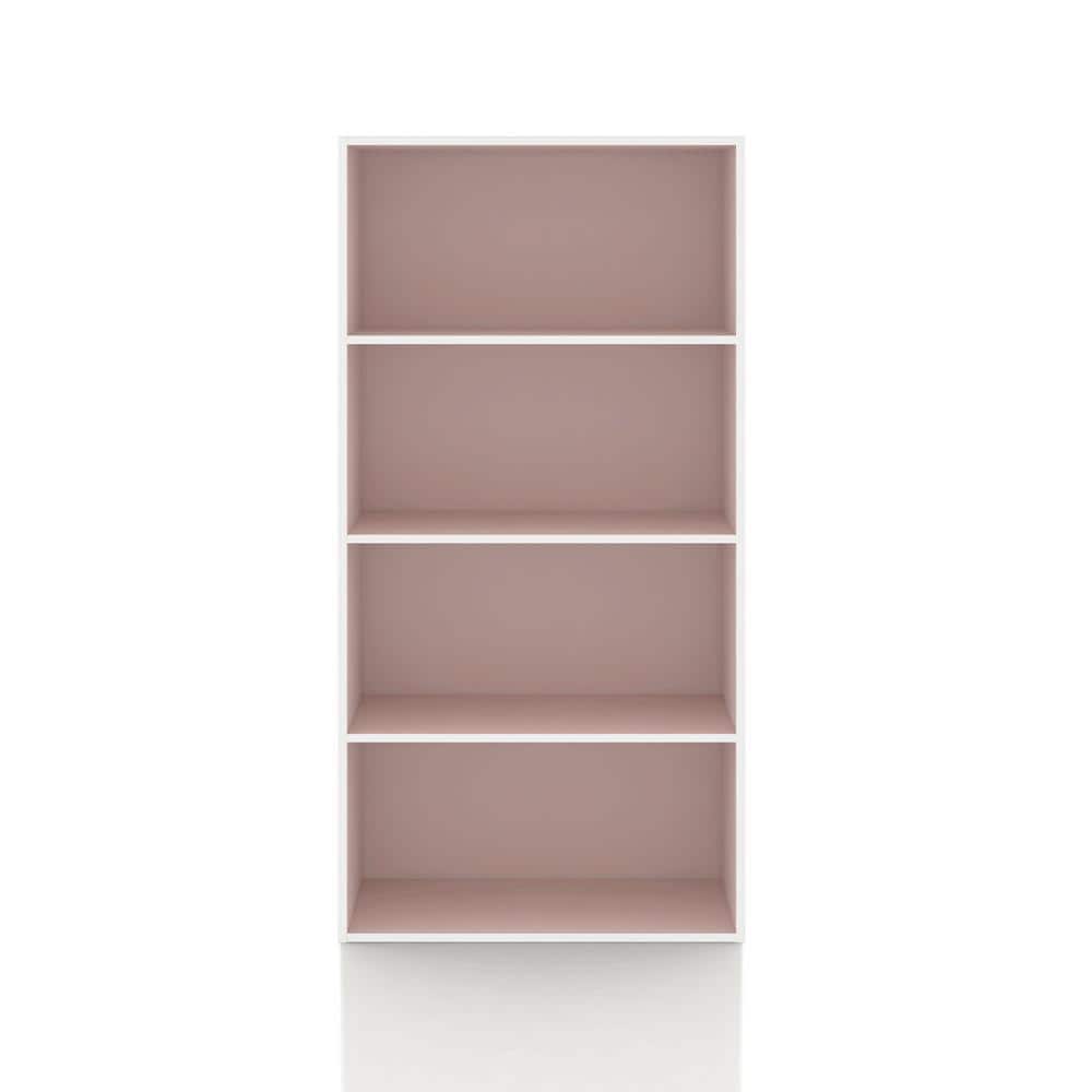 Light Pink Stackable 4-Tier Wood Cube Bookcase for Kids
