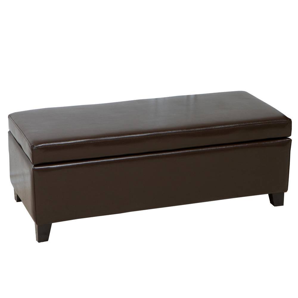 Noble House York Brown Bonded Leather Storage Bench 1313 - The Home Depot