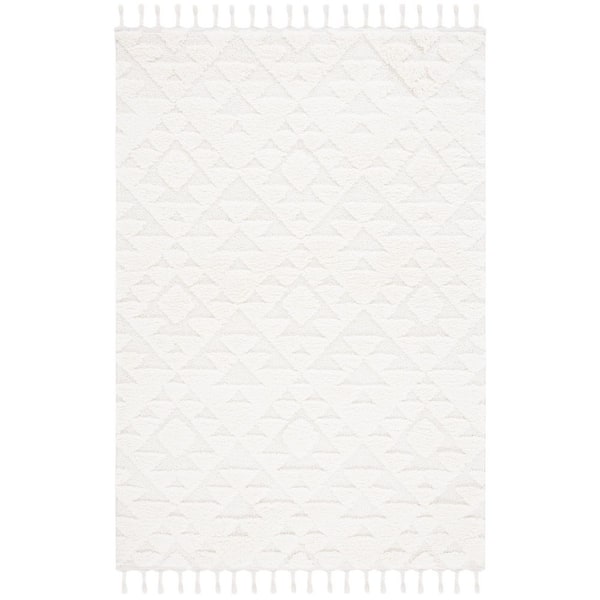 Moroccan Ivory Tassel Shag 3 ft. x 5 ft. High-Low Geometric Fringe Area Rug