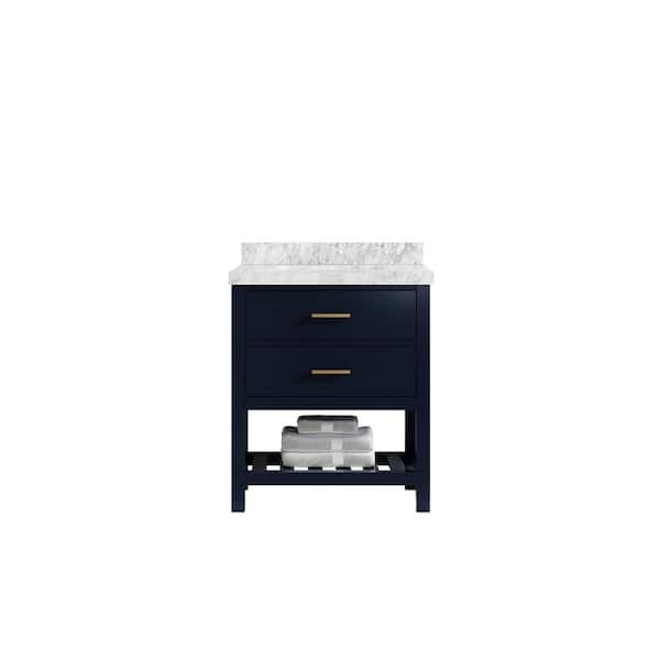 Willow Collections Parker 30 in. W x 22 in. D x 36 in. H Bath Vanity in Navy Blue with 2 in. Carrara Marble Top