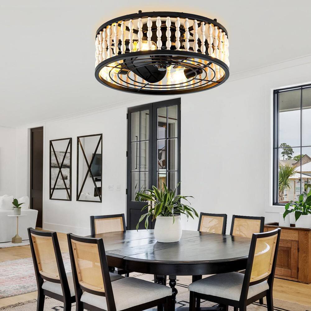 Omaha 18.8 in. Indoor Black Farmhouse Fandelier Caged Ceiling Fan with Light, Reversible Downrod Ceiling Fan with Remote price history on PriceWatchPro