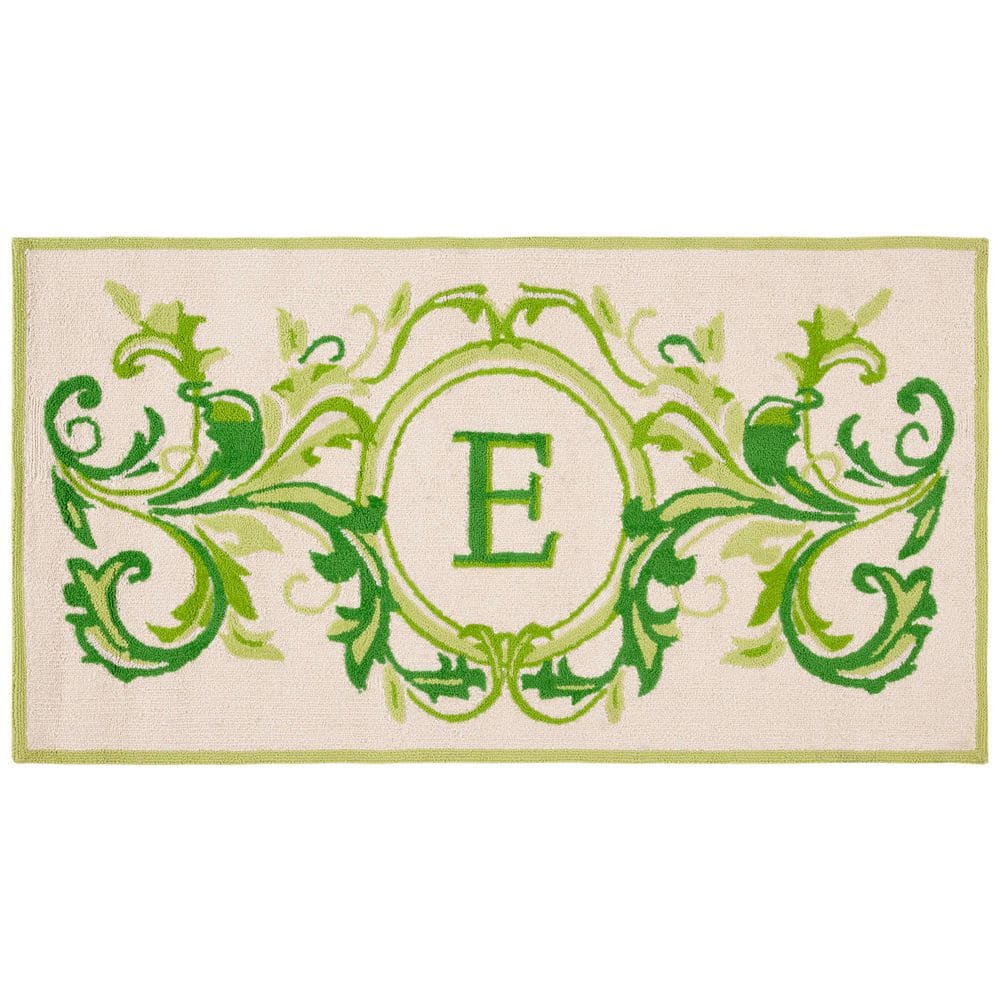 "Monogram Beige/Green 3 ft. x 6 ft. ""E"" Swirl Leaves Indoor/Outdoor Area Rug" price history on PriceWatchPro