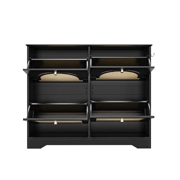 Qualler 35.4 in. H x 42.1 in. W Black Shoe Storage Cabinet with 4