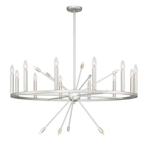 60W 22-Light in White/Antique Silver Candle Style Wagon Wheel Chandelier Light, Bulb Not Included