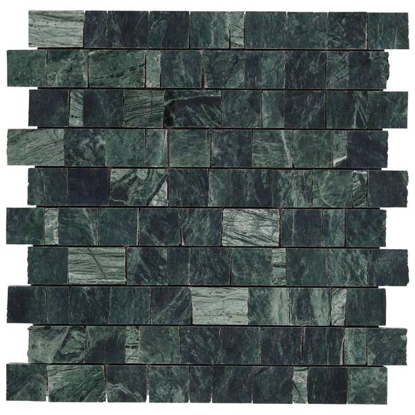 Heritage Verde 6 in. x 0.37 in. Hand Clipped Joint Honed Marble Mosaic Floor and Wall Tile Sample