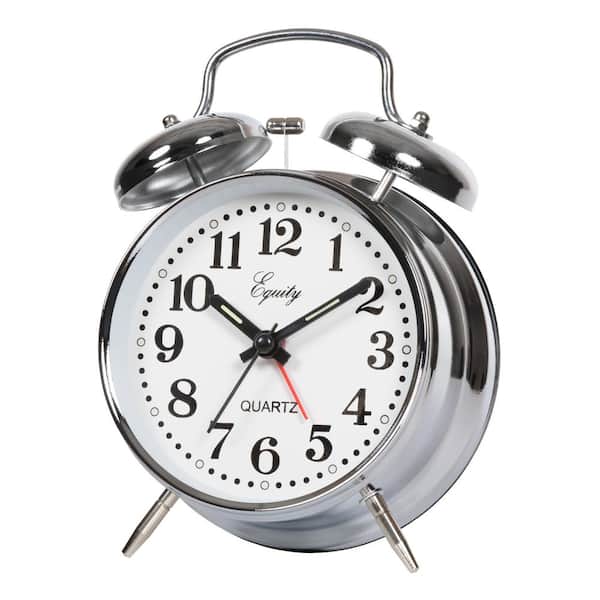 SHARP Twin Bell Quartz Analog Alarm Clock, Silver Brushed Metal