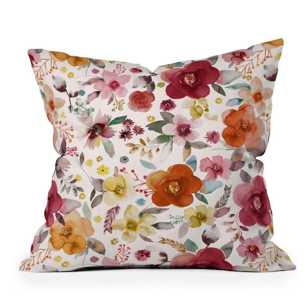 DenyDesigns. Red Ninola Design Bountiful Bouquet Countryside 18 in. x 18 in. Throw Pillow