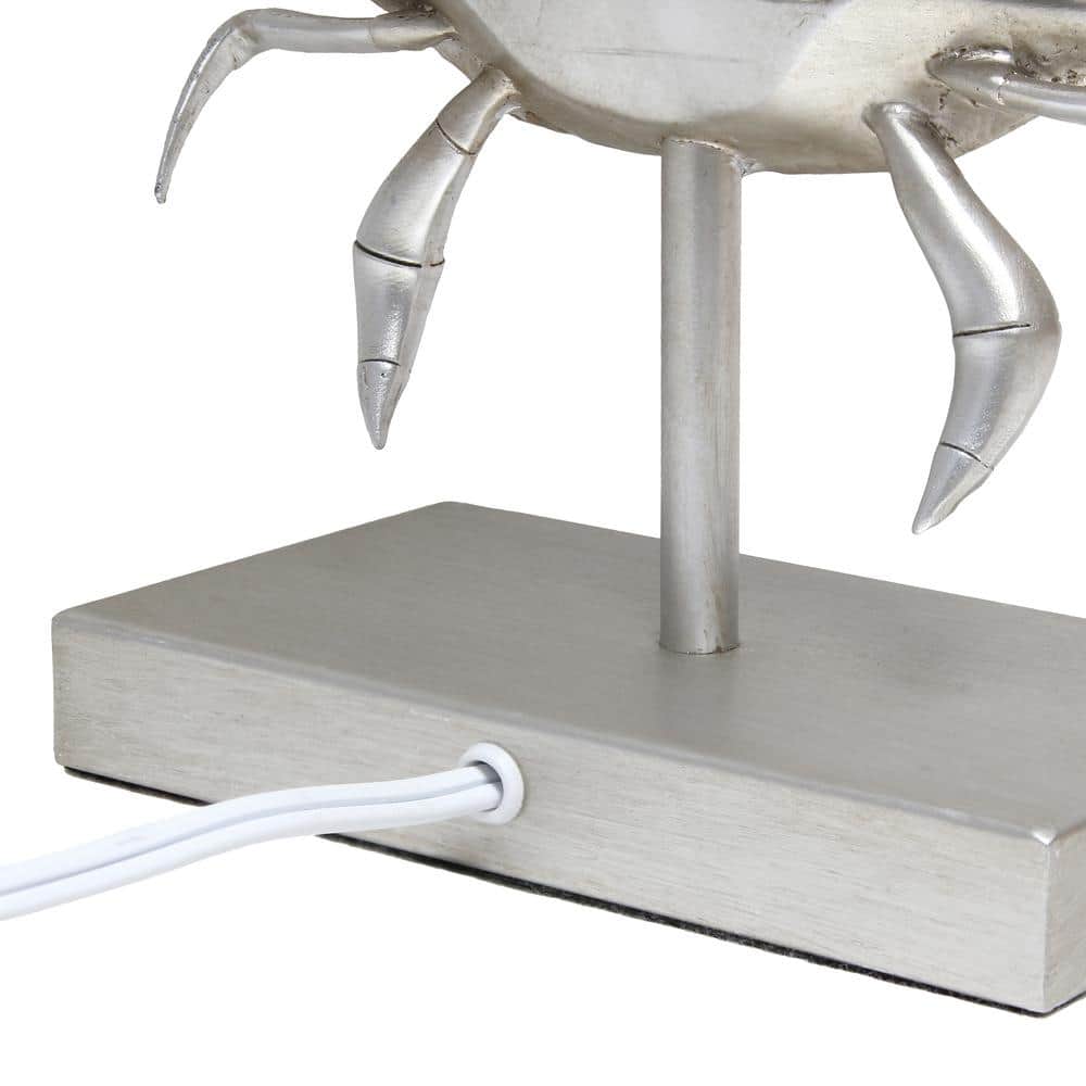 18.25" Coastal Brushed Nickel Crab Table Lamp with White Shade