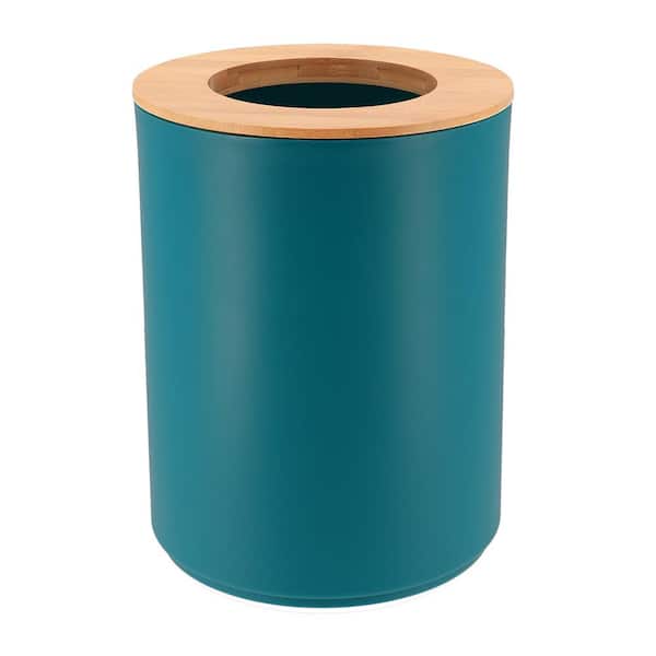 EVIDECO French home goods Padang Bathroom Trash Can Padang Bamboo Top 1.3 Gal - Stylish and Sustainable 5L Blue Tahitian