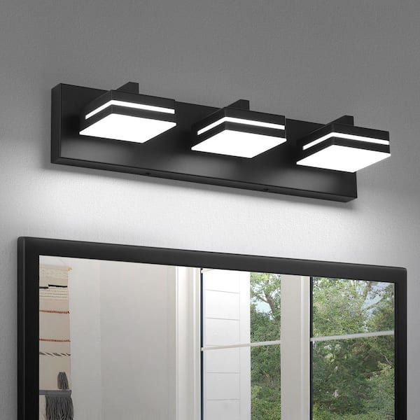 JUSHENG 19.69in. 3-Light Black LED Bathroom Vanity Light with Dimmable 5500K Light