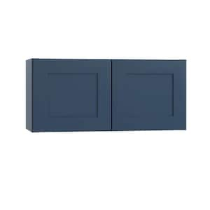 Newport 24 in. W x 12 in. D x 18 in. H Assembled Plywood Wall Bridge Kitchen Cabinet in Mythic Blue with Soft Close