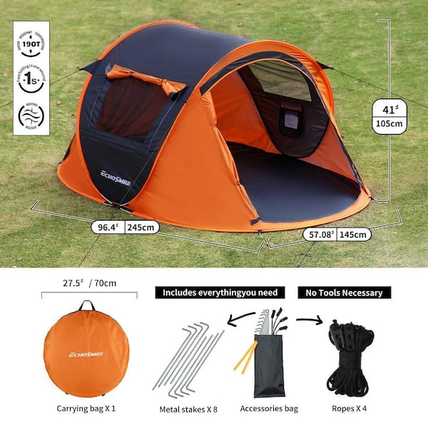 EchoSmile Echo Smile 2-Person Black and Orange Pop Up Camping Tent