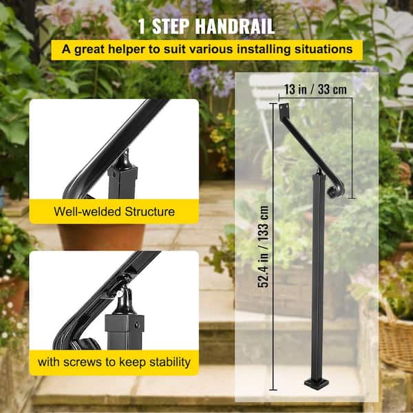 Handrails for Outdoor Steps 1-2 Step 52.4 in. H x 3.9 in. W Black Wrought Iron Stair Railing Kit
