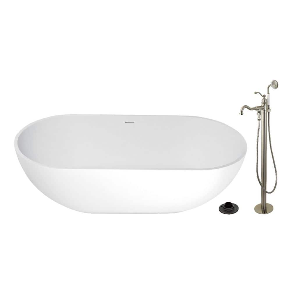Arcticstone 70.1 in. x 34.6 in. Surface White Stone Flatbottom Soaking Freestanding Bathtub in White/Brushed Nickel price history on PriceWatchPro