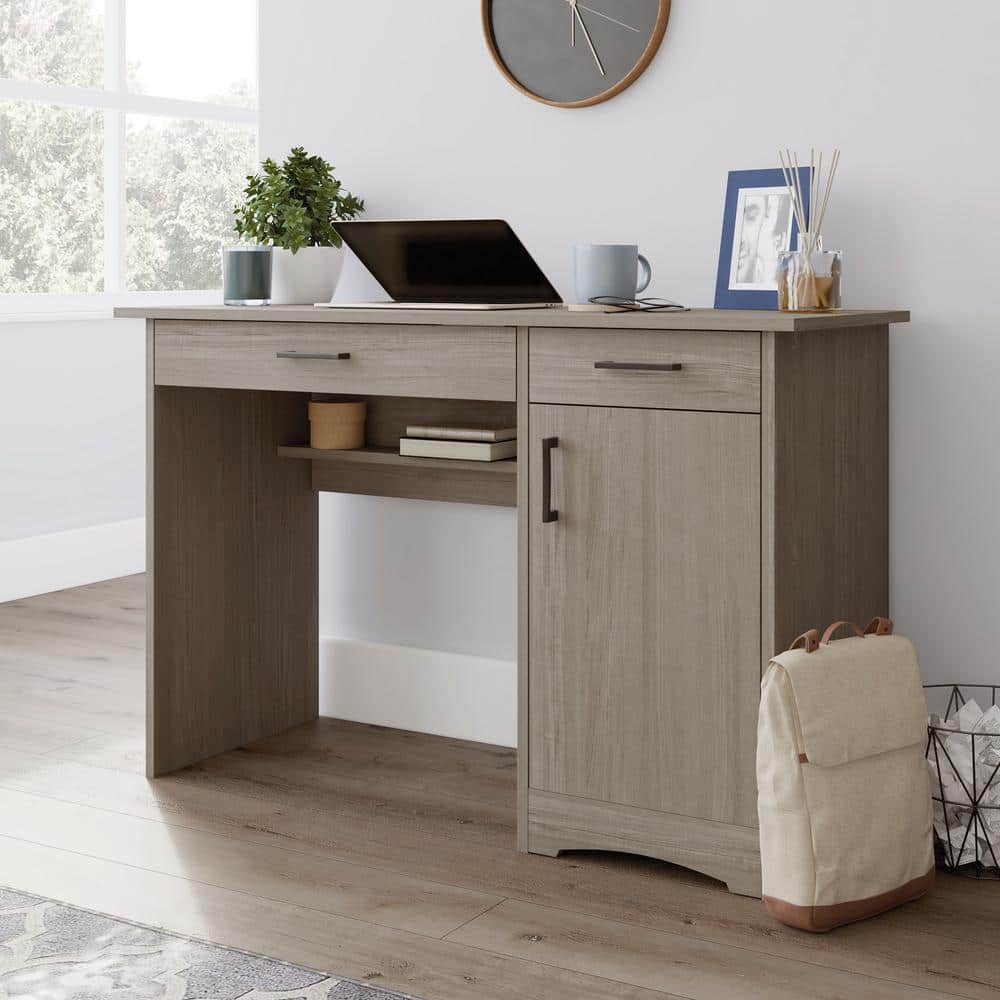 Silver Sycamore Wood Office Desk with Drawer and Keyboard Tray