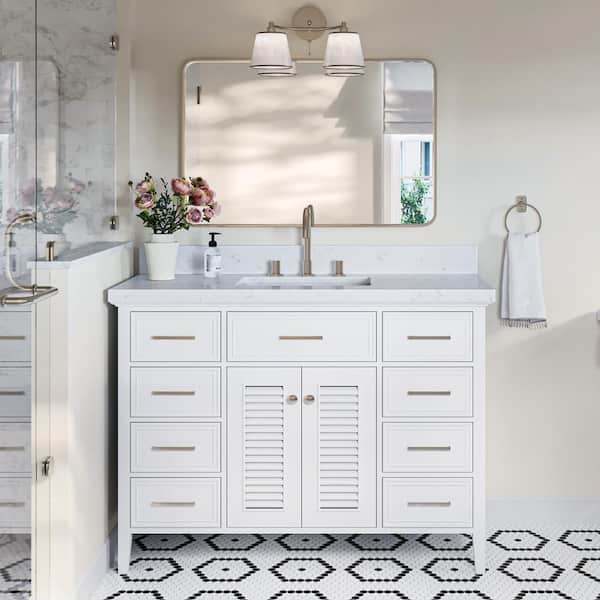 ARIEL Kensington 48 in. W x 22 in. D x 36 in. H Single Rectangle Sink Bath Vanity in White with Carrara White Quartz Top