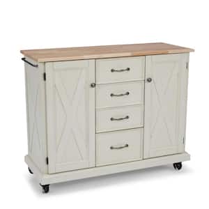 Seaside White Kitchen Cart with Wood Top