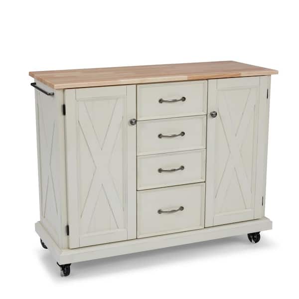 HOMESTYLES Seaside White Kitchen Cart with Wood Top