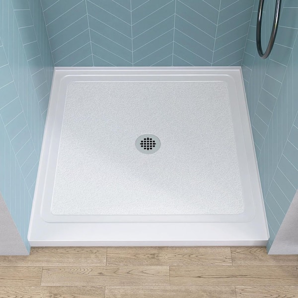 38 in.L x 38 in.W Alcove Shower Pan Base Single Threshold Shower Tray with Center Drain in White Square Acrylic Pan Base
