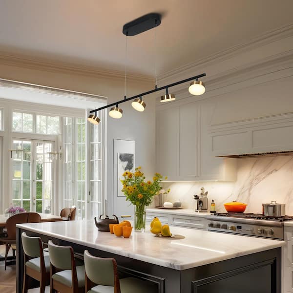 Contemporary 35.5 in. 5-Light Black Integrated LED Island Pendant Light,Minimalistic 30-Watt Brass DIY Linear Chandelier
