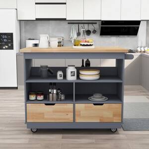 Easterling Blue Kitchen Cart with Wood Top