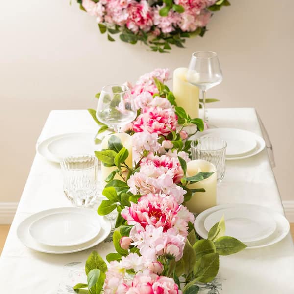 Glitzhome 6 ft. Pink Hydrangea, Artificial Peony and Cherry