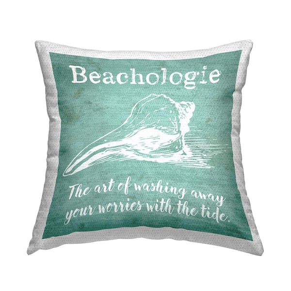 Stupell Industries Beachologie Turquoise Phrase Green Square Outdoor Throw Pillow