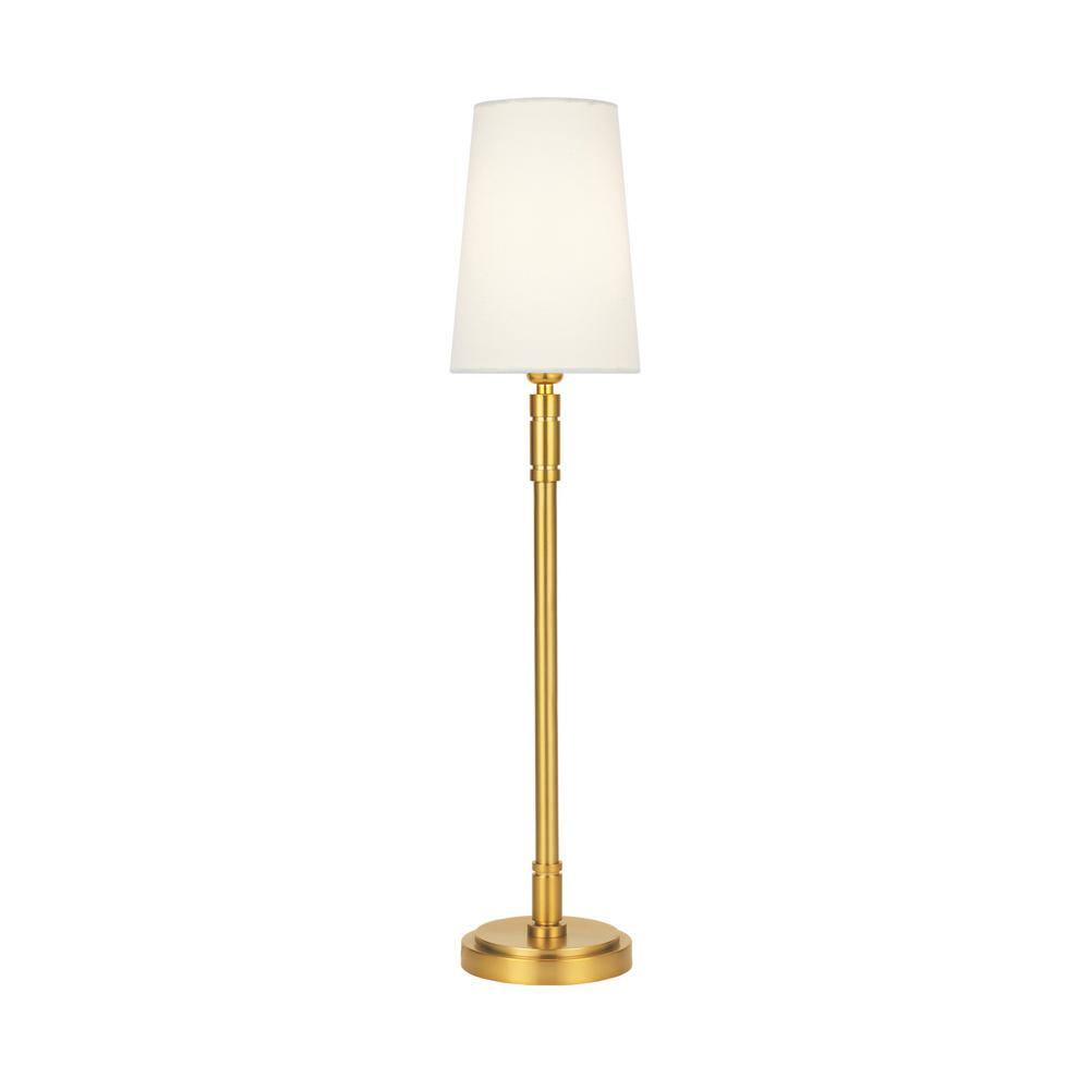 Adjustable Burnished Brass Buffet Lamp with White Linen Shade