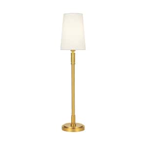 Beckham Classic 27 .375 in. Burnished Brass Buffet Table Lamp with Fabric White Linen Shade