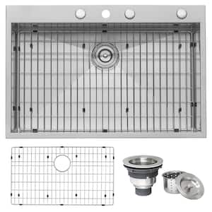 Drop-in Stainless Steel 33 in. Top Mount 16-Gauge Single Bowl Kitchen Sink