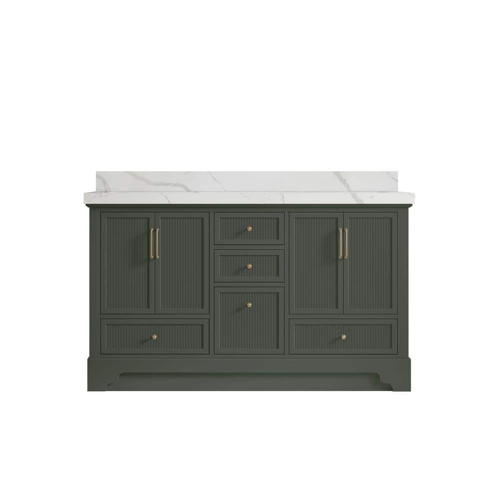 Willow Collections Alys 60 in. W x 22 in. D x 36 in. H Double Sink Bath Vanity in Pewter Green with 2 in. Calacatta Laza Qt. Top -  ALS_PGCAZ60D