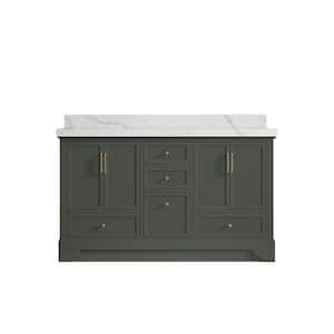 Alys 60 in. W x 22 in. D x 36 in. H Double Sink Bath Vanity in Pewter Green with 2 in. Calacatta Laza Qt. Top