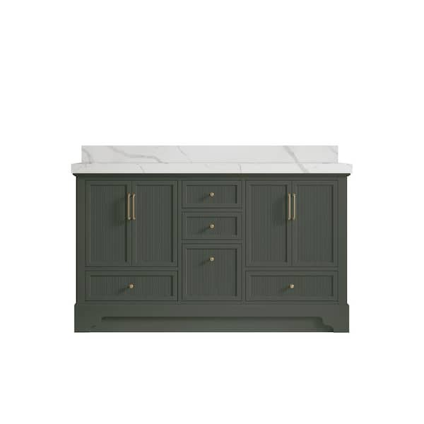 Willow Collections Alys 60 in. W x 22 in. D x 36 in. H Double Sink Bath  Vanity in Pewter Green with 2 in. Calacatta Laza Qt. Top ALS_PGN_CA_LZ_60D  - The Home Depot