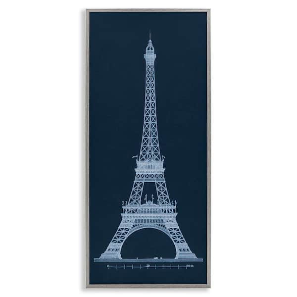 Stupell Industries White Parisian Tower on Blue by Phillipa Katz Gray Framed Architecture Giclee Art Print 24 in. x 10 in.