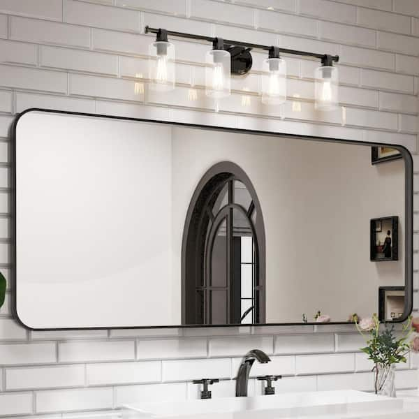 72 in. W x 32 in. H Rectangular Aluminum Framed Wall Bathroom Vanity Mirror in Black