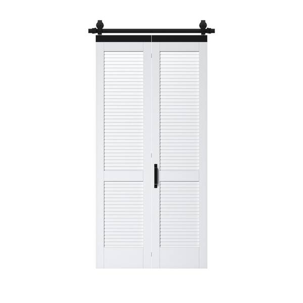 ARK DESIGN 40 In. X 84 In. White Primed Pine Wood Louver Bi-Fold ...