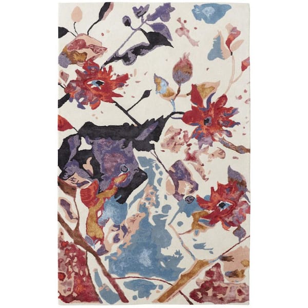 2 ft. x 8 ft. Blue, Red Floral Area Rug