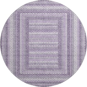 Mayfield Premium Machine Washable Abstract AMF2011 Lavender 8 ft. x 8 ft. Round Rug