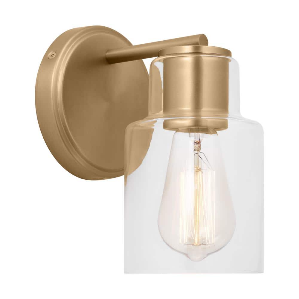 Satin Brass and Clear Glass Single Light Vanity Sconce