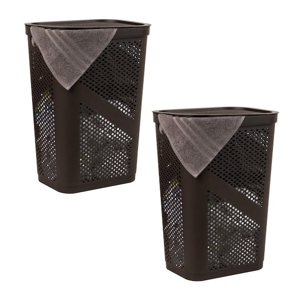 Mind Reader Brown 23.5 in. H x 13.75 in. W x 17.25 in. L Plastic 60L Modern Rectangle Laundry Room Hamper with Lid (Set of 2)
