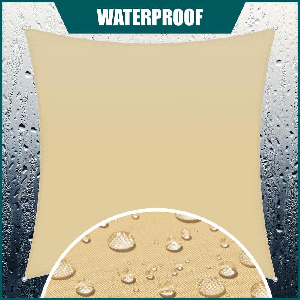 Beige 9.5' x 9.5' Waterproof Square Patio Shade Sail
