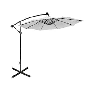 10 ft. Cantilever Hanging Patio Umbrella with Solar LED in White