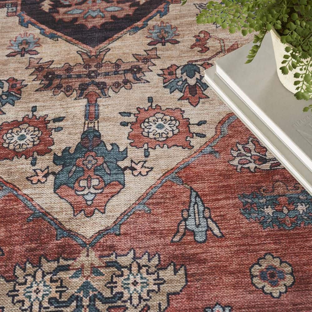 Ivory and Brick 5' x 7' Reversible Flat Woven Synthetic Rug