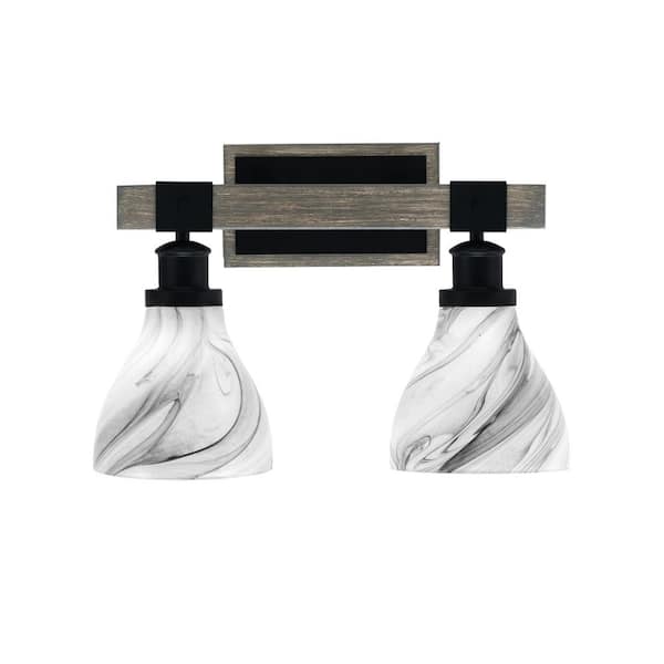 Unbranded Richmond 16.5 in. 2-Light Vanity Light Black/Painted Wood-look Metal with 6.25 in. Swirl Glass Shades no bulbs included