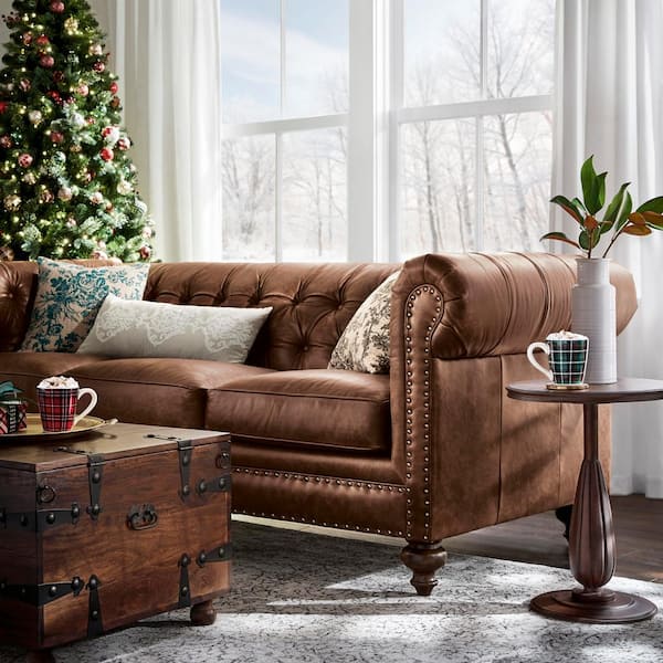 Moeras schokkend Ruim Home Decorators Collection Blakely 95 in. Arena Vintage Brown Leather 3 -  Seater Chesterfield Sofa with Removable Cushions LD93410SARENAVI - The Home  Depot