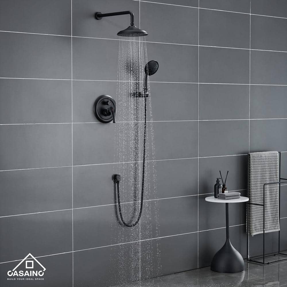 Matte Black Wall-Mounted Rain Shower System with Handheld