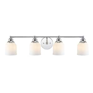 Lydia 33.25 in. 4-Light Iron/Frosted Glass Farmhouse Cottage LED Chrome Vanity Light