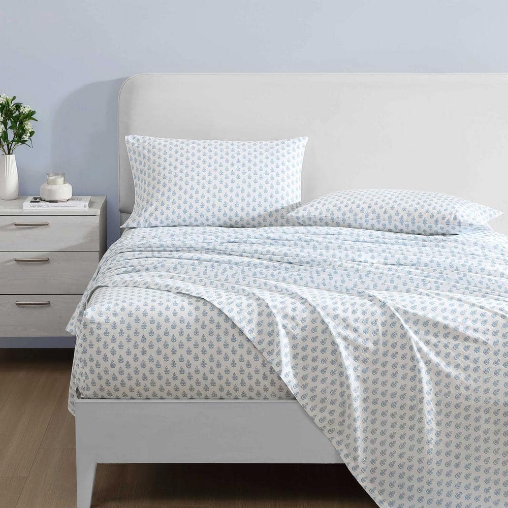 Laura Ashley Blue Cotton Percale Twin Sheet Set
