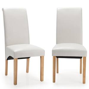 Beige Dining Chairs Upholstered Padded Side Chairs with Rubber Wood Legs (Set of 2)