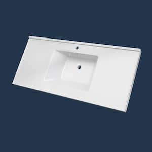 48 in. W x 22 in. D Solid Surface Resin White Vanity Top Rectangular Single Sink Bathroom Vanity Top in Glossy White